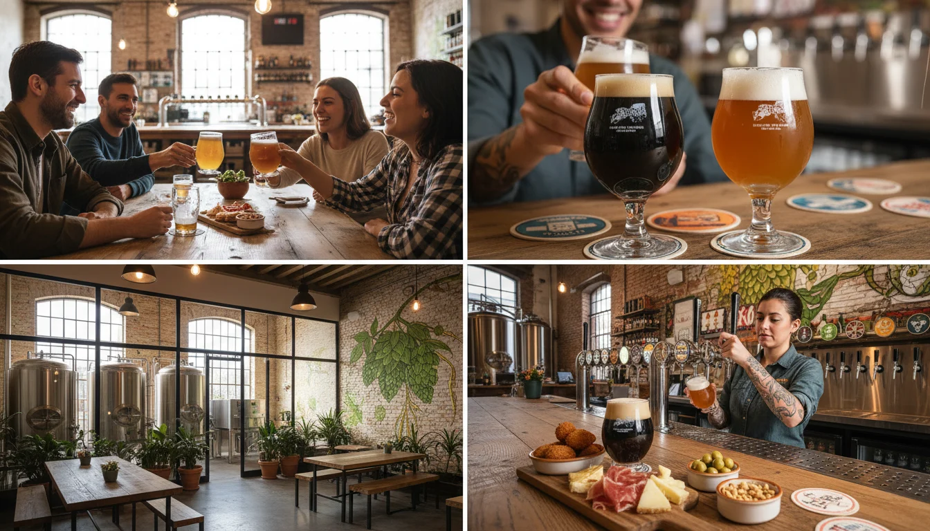 Persona catando cerveza artesana fresca en un taproom, con grifos al fondo. Ideal para tu ruta cerveza artesana.