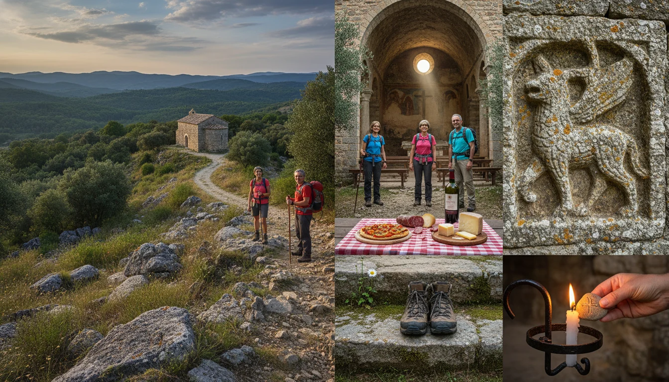 Antigua ermita románica de piedra rodeada de naturaleza en el Berguedà, con montañas al fondo, clave en la ruta ermitas románicas.